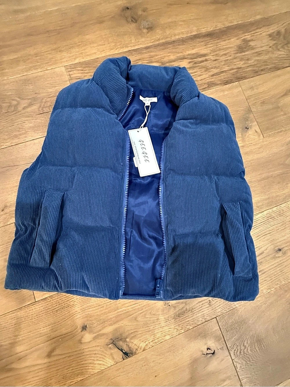 Blue Corduroy Puffer Vest NWT Size M